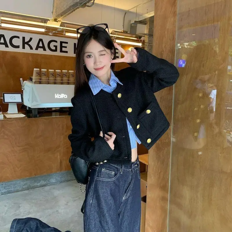 

Black Jacket Korean Style Women's Short Style Spring and Autumn Style Sweet Style Commuting Office Worker Outdoor Short Jacket