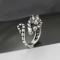 Bully Retro Ferocious Tiger Adjustable Open Ring Men and Women Punk Hip Hop Animal Creative Finger Ring Niche Trend Gift Jewelry