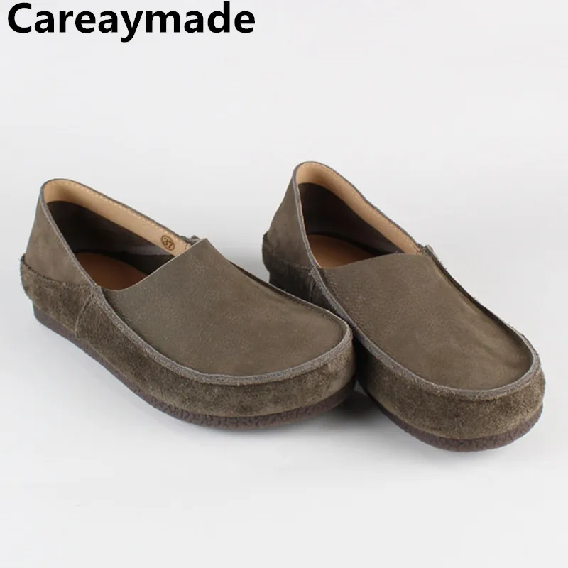 Careaymade-Genuine Leather Women\'s Shoes Cowhide Flat Shoes Men\'s Single Shoes Soft Sole Vintage Driving Shoes big siz 35-44