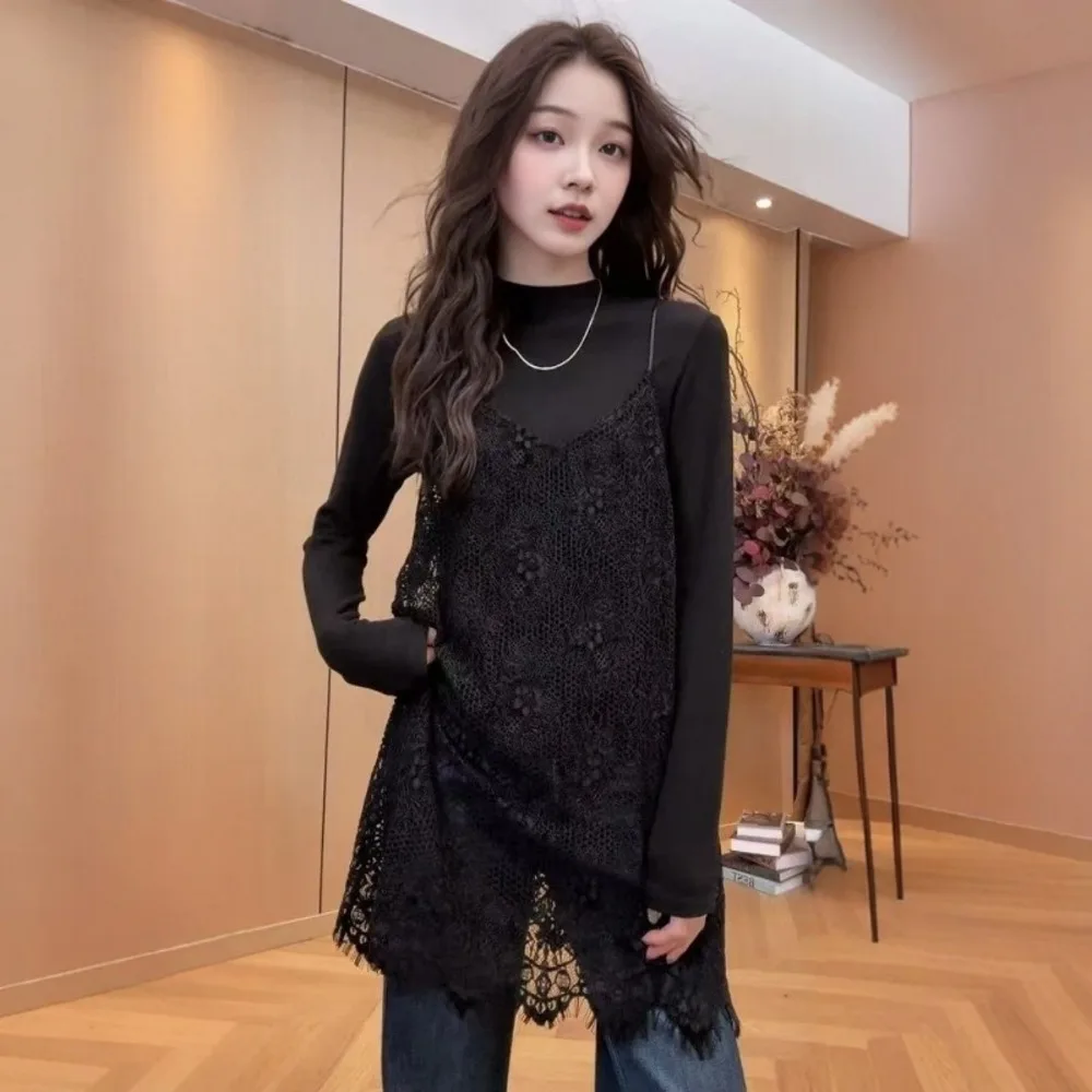 

New Unique Style Hollow Out Top Lace Material Breathable Lace Slip Dress Loose Fit Elegant Versatile Top Early Spring