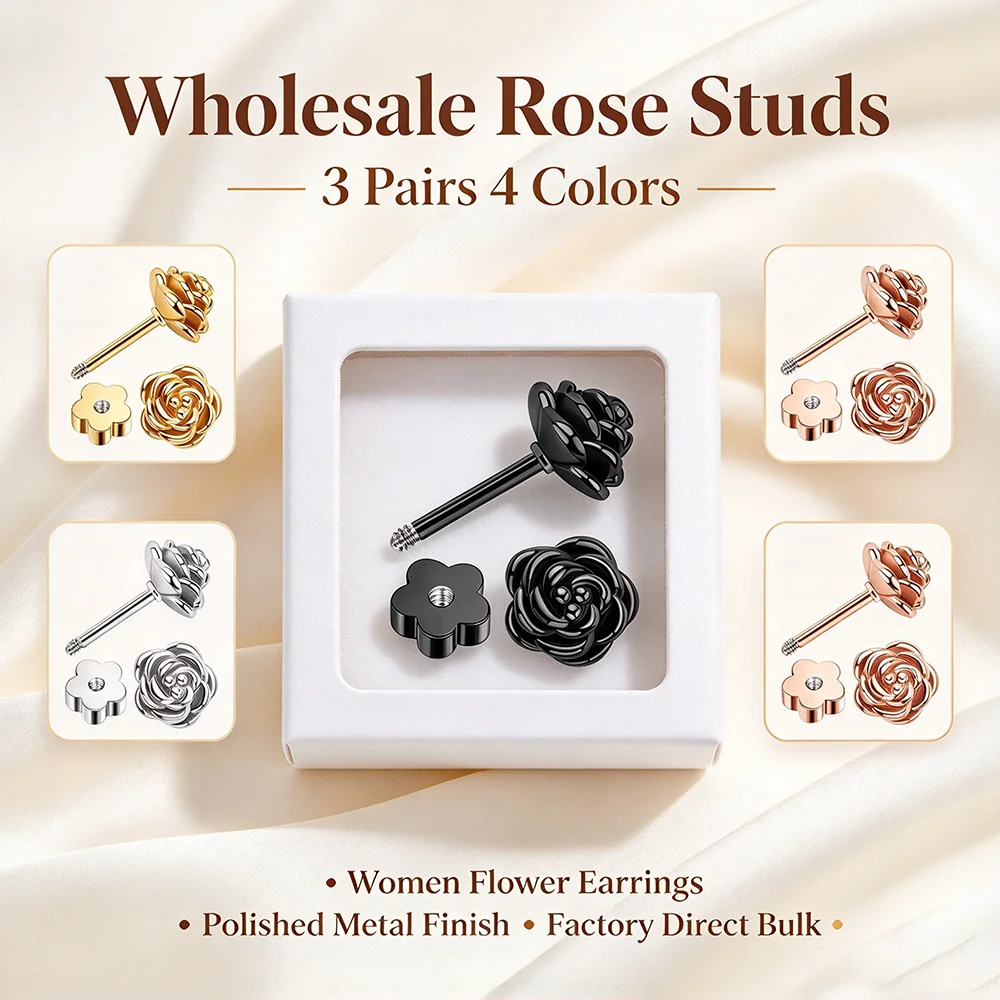 Wholesale 3Pairs Skull Barbell Stud Earrings Stainless Steel Round Punk Gothic Skull Pattern Earring Factory Direct
