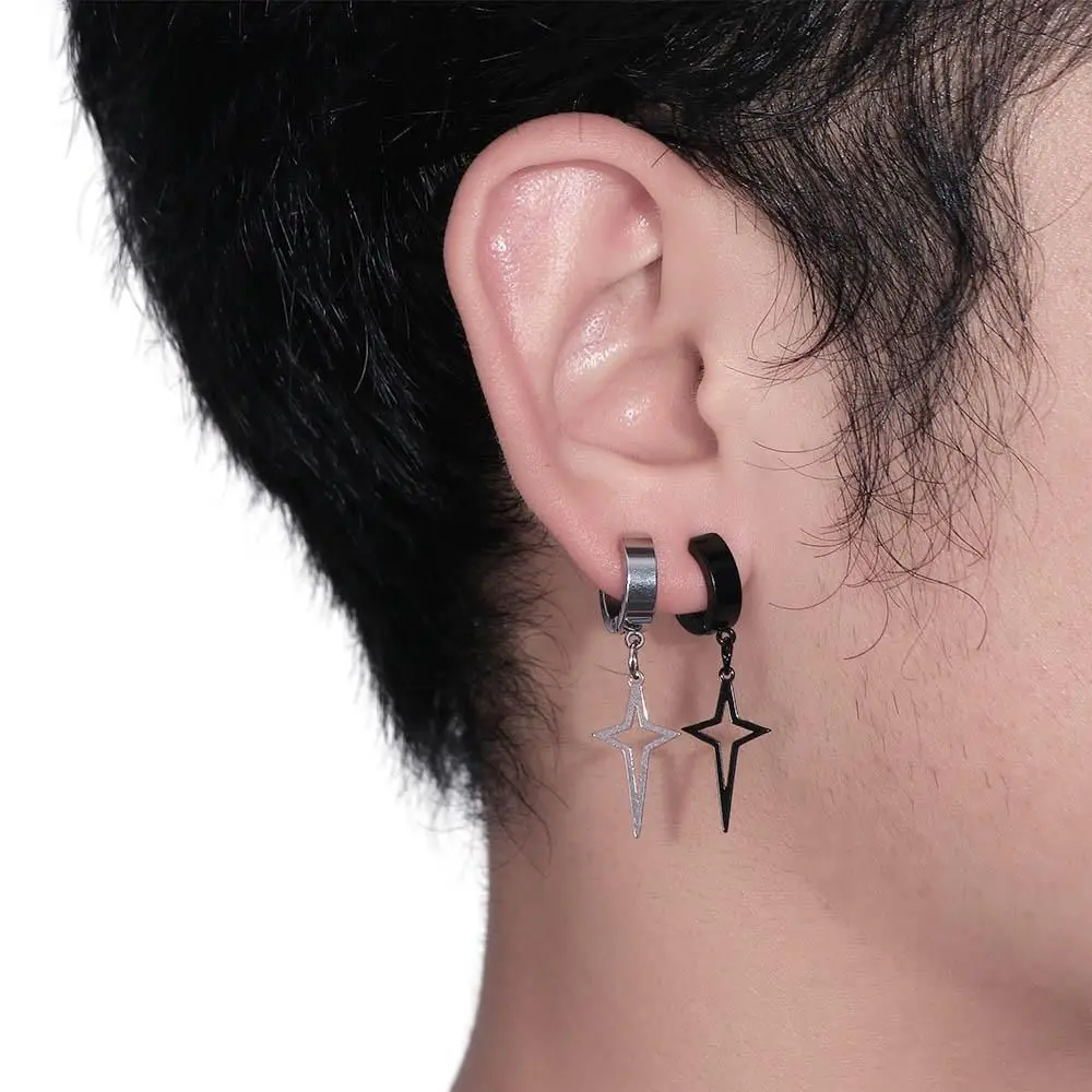 Male Drop Earring Fake Piercing Stainless Steel Non-Piercing Earring Korean Style Ear Cuff Fashion Jewelry Cross Clip Earring