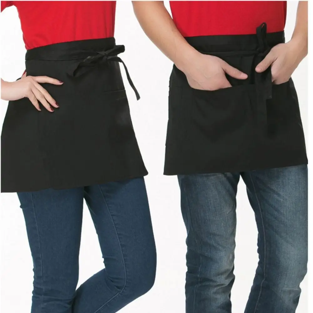 1PC New Unisex Short Half Waist Apron With Pocket Chef Waiter Waitress Kitchen Craft Bar Cafe Accessories Short Apron