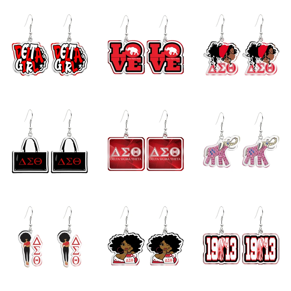 

Delta Sigma Theta Sorority Women Drop Earrings Transparent Acrylic Fashion Ear Hook Jewelry For Girls Accessories Gift