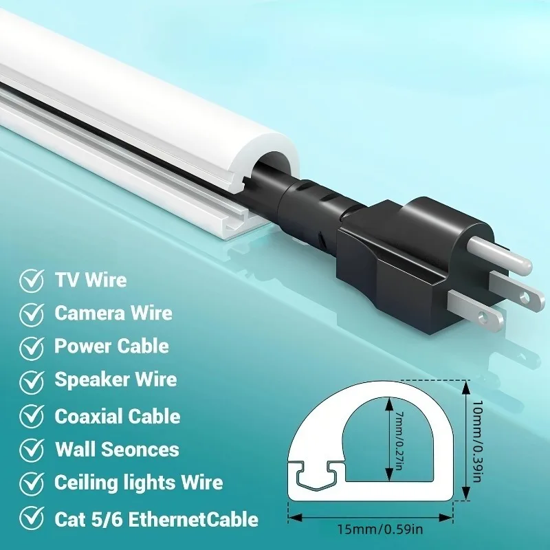 1PC 1/2/3/5/10M Self‑Adhesive Cord Cover, Flexible PVC Wire Duct Cable Hider for Wall Floor Home Office Cable Management