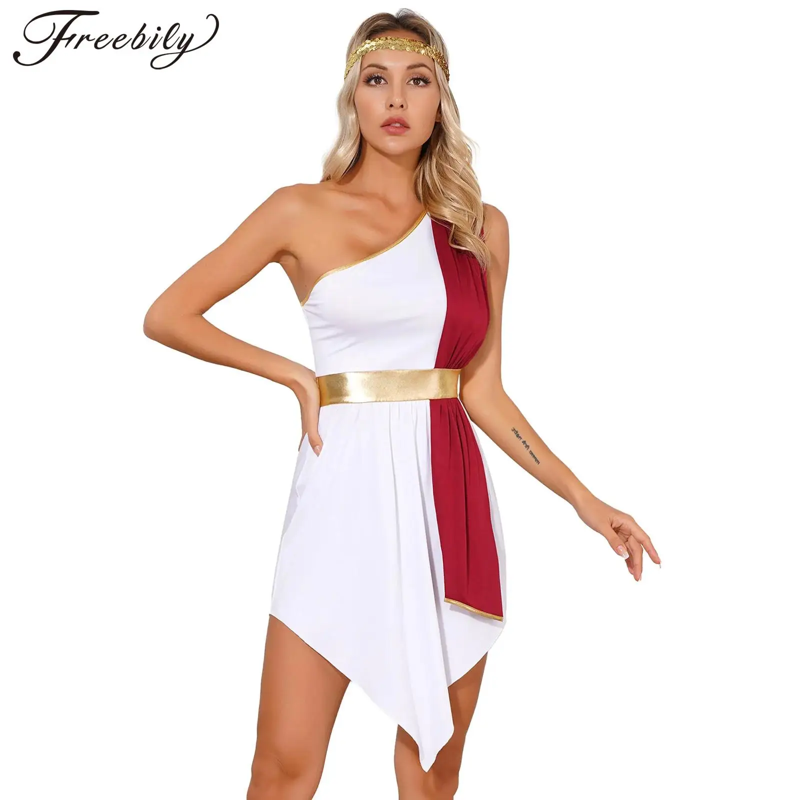 Womens Ancient Greek Roman Godess Costume Carnival Mardi Gras Halloween Cosplay Fancy Dress Up Grecian Toga Robe Dress