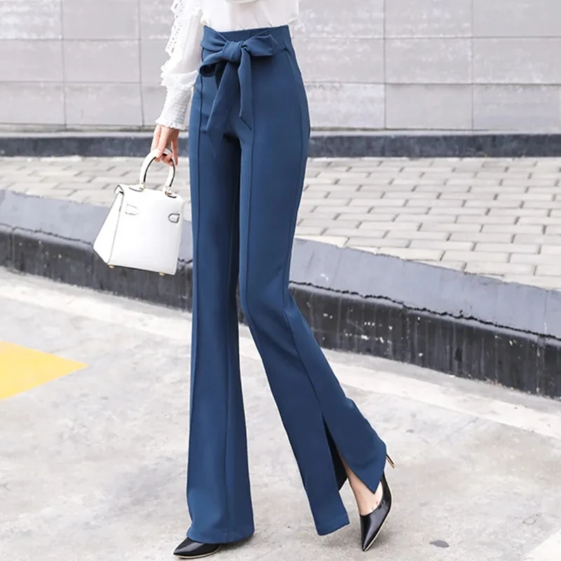 

Spring Summer High Waist Palazzo Pants Casual Solid Color Split Wide Leg Long Suit Trousers Femme Loose Streetwears