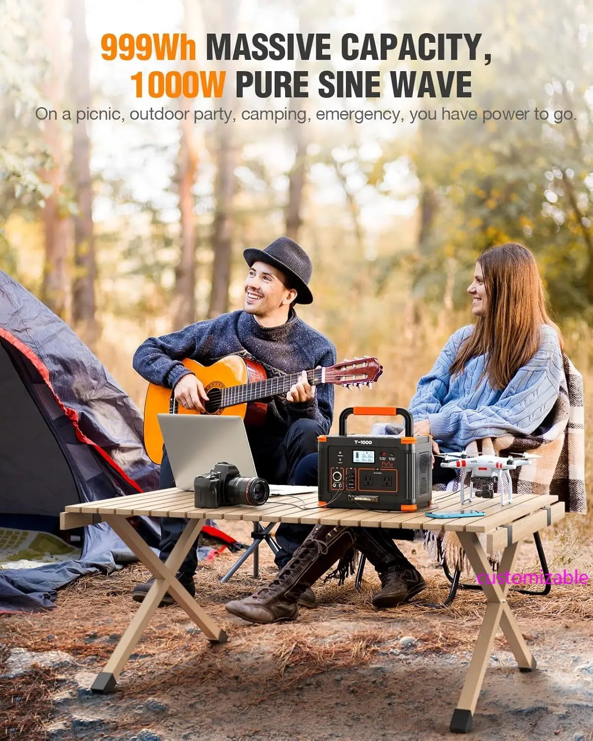 

Portable Power Station 1000W,GRECELL 999Wh Solar Powered Generator with110V AC Outlet,PD60W Fast Charging Backup Lithium Battery