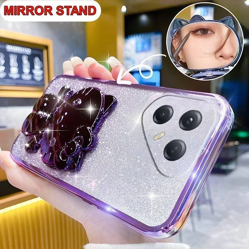 Mirror Rabbit Holder Case On For Tecno Pova 7 Ultra Stand Cover For Tecno Pova 7 Ultra