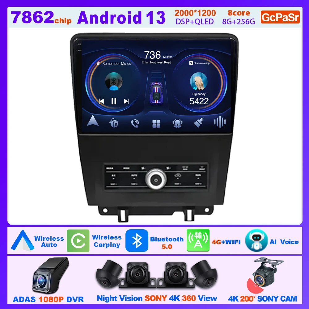 Car Radio Android Carplay For FORD MUSTANG V S-197 2009 - 2014 Multimedia Center Player Touch Screen 10.2 Inch 5G Wifi Display