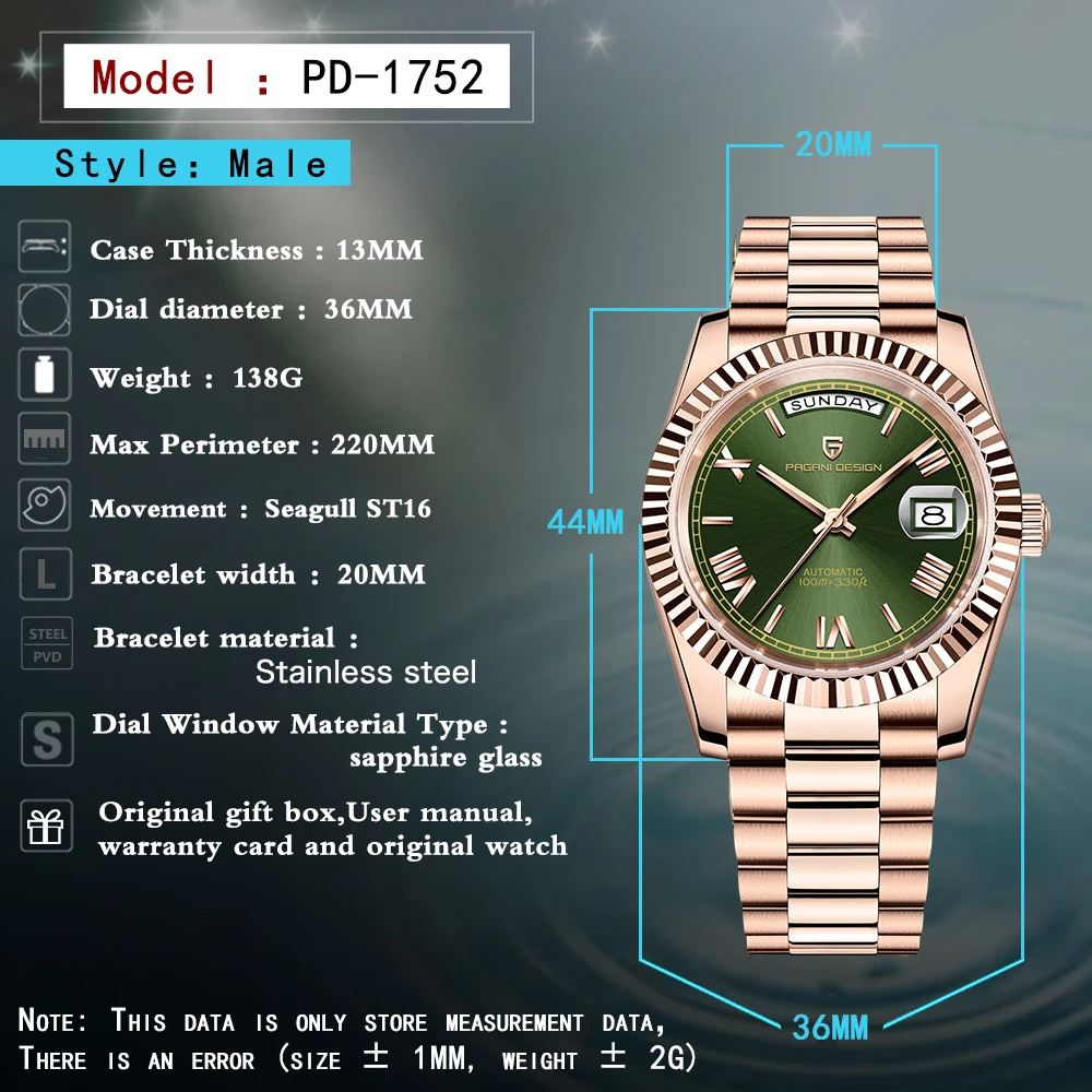 2025 New PAGANI DESIGN Men's Watch Week Display Luxury Automatic Watch For Man Mechanical Watch Sapphire Clock Complete Calendar