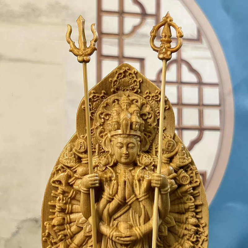 Picture 5: wood carving Thousand-hand Avalokitesvara Bodhisattva sculptures figurines Buddhist figures Home Room Office Feng Shui Statue