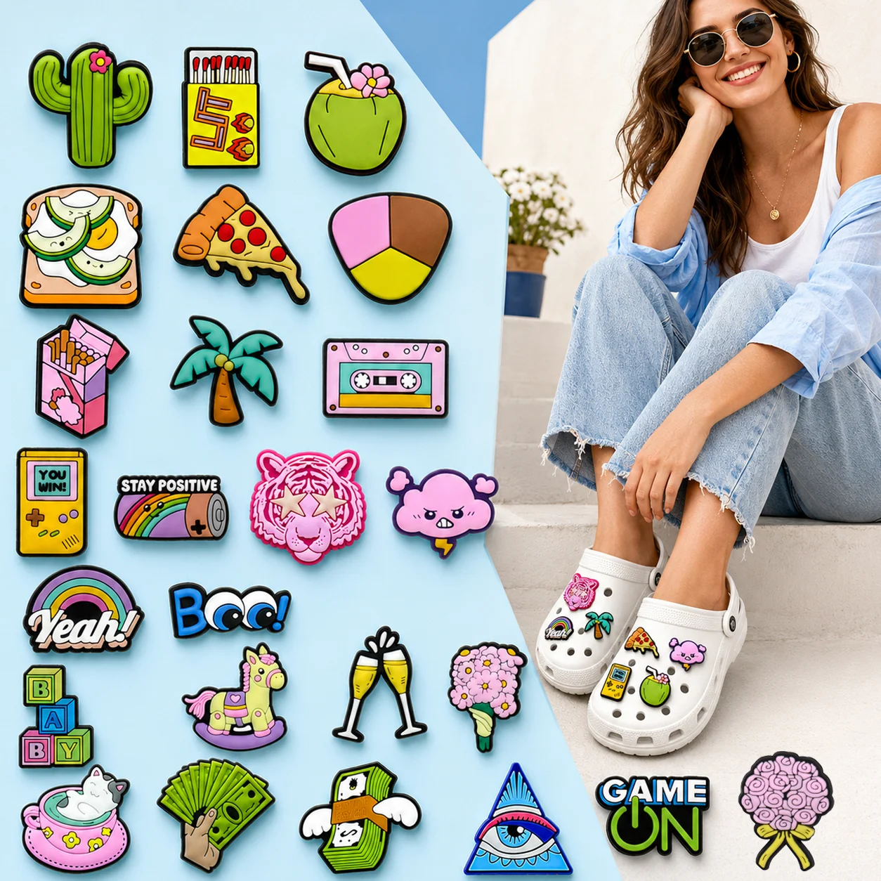 1/25PCS Cloud Shoe CharmsCasual Accessories, Dollar Matchstick Charms for Shoes, Flower Sandals and Clogs Buckles