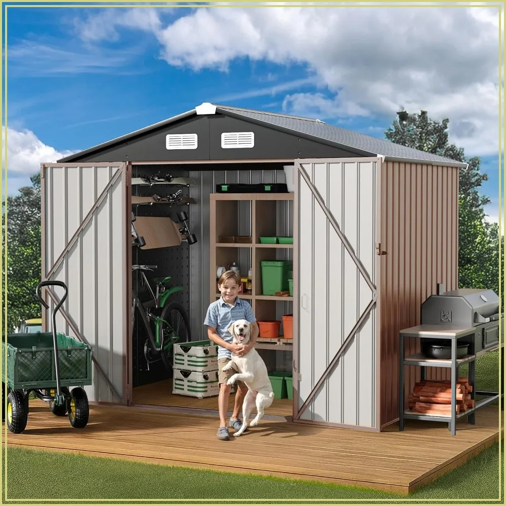 GVDV 8x6 FT Outdoor Storage Shed, Full Size Metal Utility Shed No Floor
