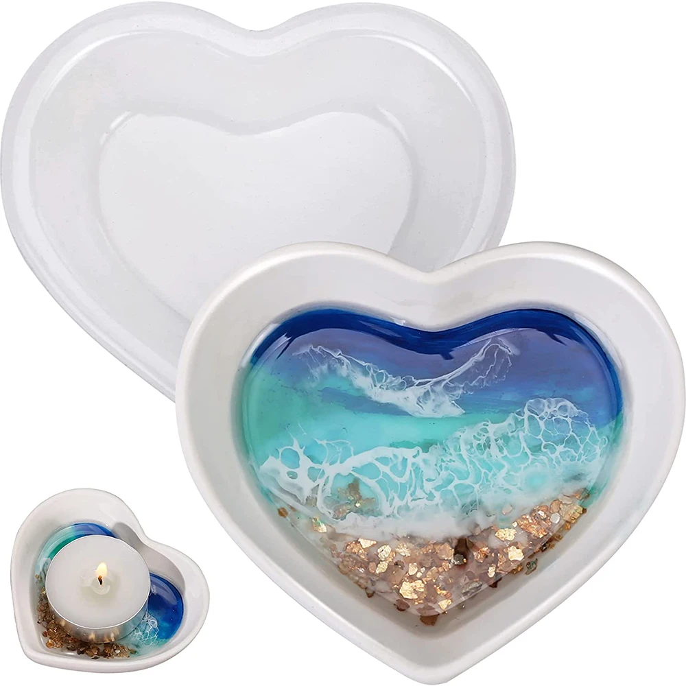 Heart Shape Plate Resin Molds for Tray Bowl Cute Decorative Dish Containers Epoxy Casting Mold for Storage