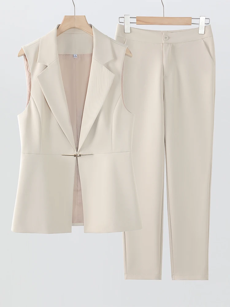 Gilet e pantaloni color albicocca caffè nero da donna, blazer senza maniche, pantaloni, set da due pezzi per abbigliamento da lavoro da donna da