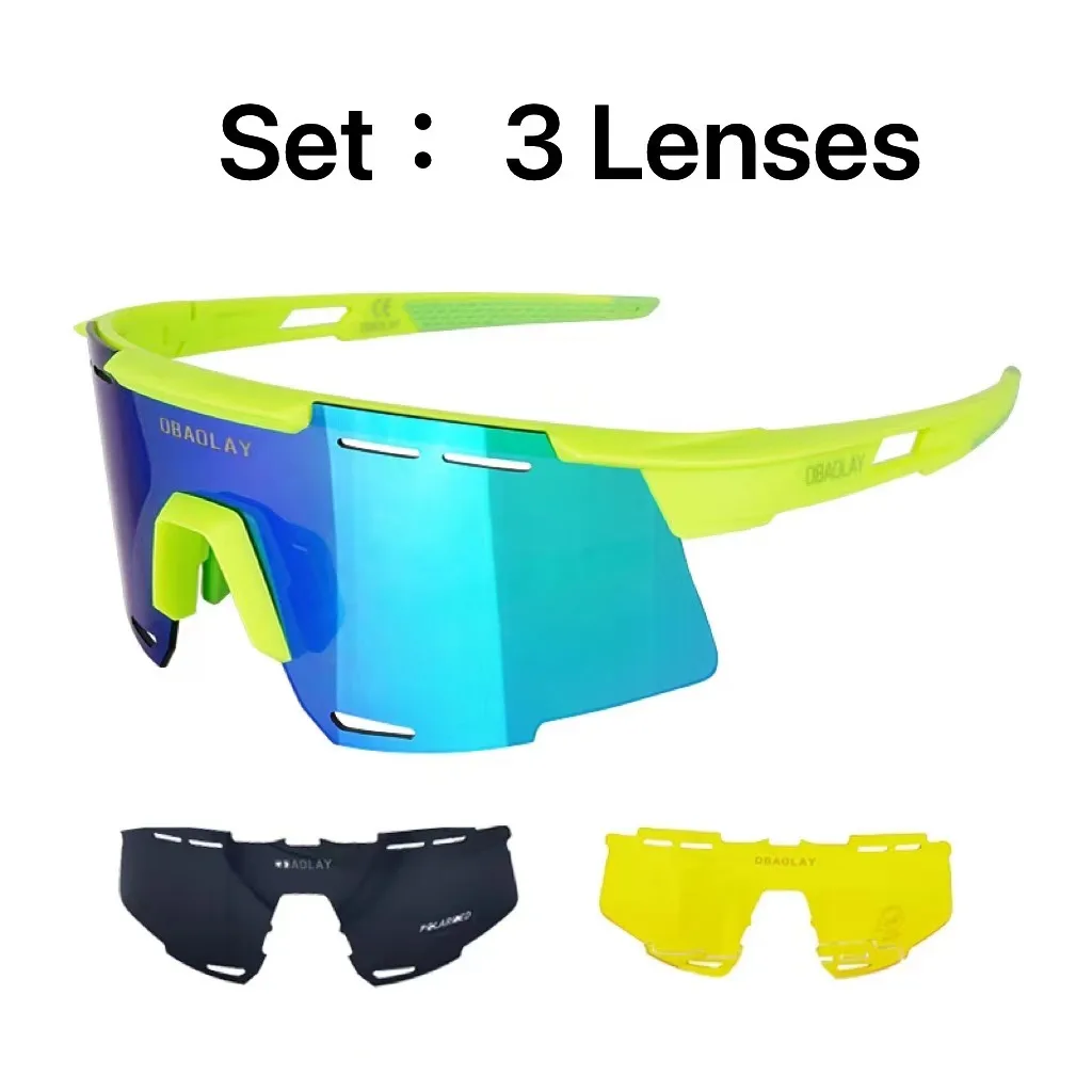 Obaolay Sport Cycling Running 3 Lenses Polarized UV400  Riding Eyewear Dual-Purpose Anti Fog Bike Outdoor Sunglasses Set