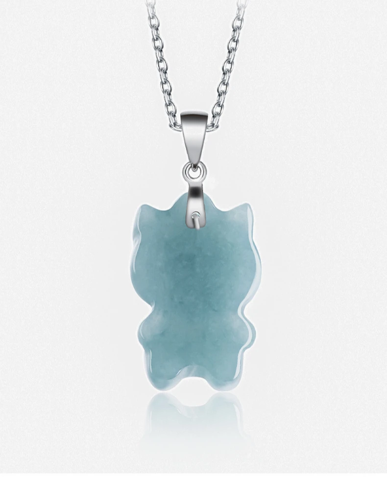 Jiale/ Hand-carved/925 Silver Inlaid Natural Blue Water Cartoon Cat Jade Necklace Pendant  Personalized Jewelry Men Women Gifts