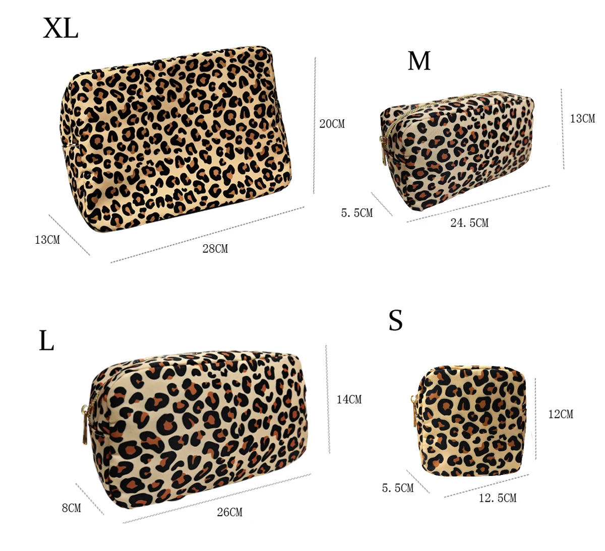 New 4size Leopard Print  Storage Toiletry Bag Customized Small Large Capacity Makeup Bag Waterproof Nylon Cosmetic Bag Organizer