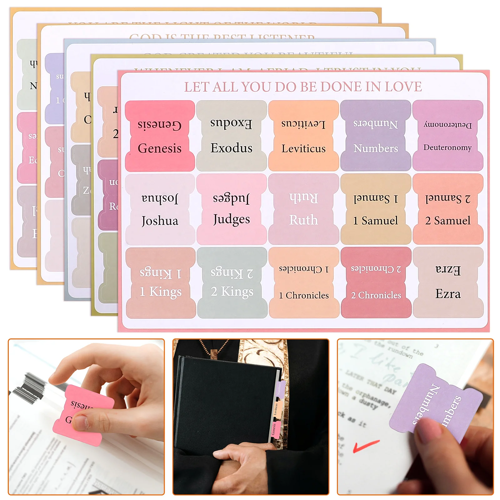 

5 Sheets of Bible Study Tabs Decorative Bible Tabs Self-adhesive Bible Tabs Bible Index Tabs for Men Women Bible Study Supplies