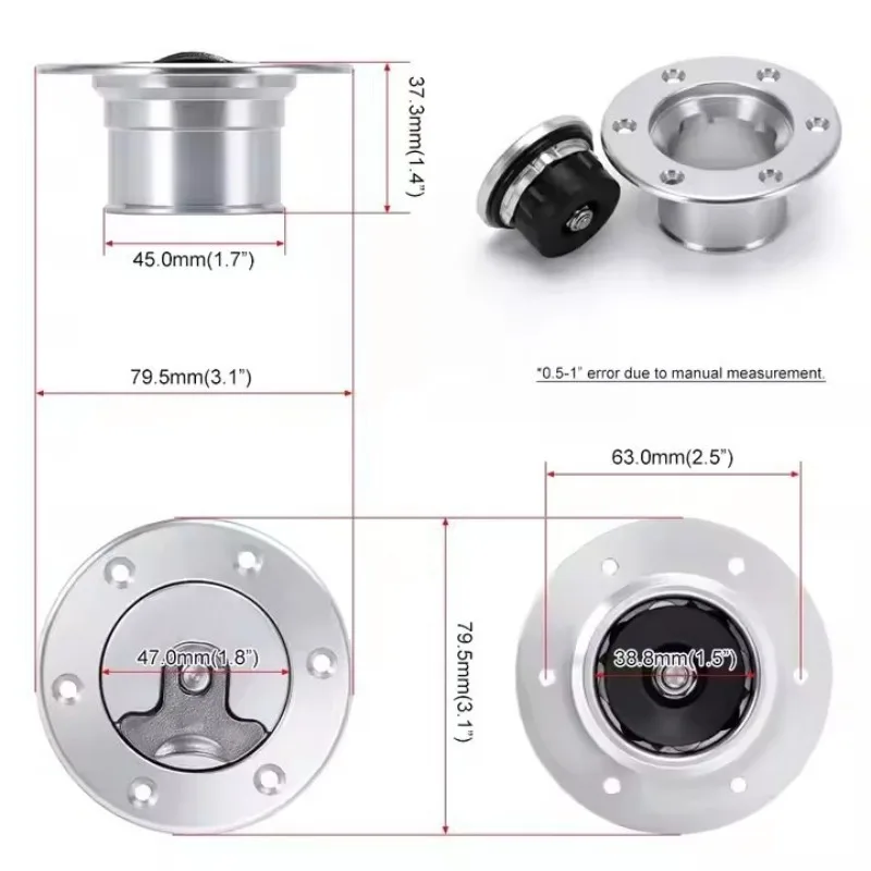 For 6-Hole Polished Aluminum Fuel Tank Cap 35.5mm Replacement