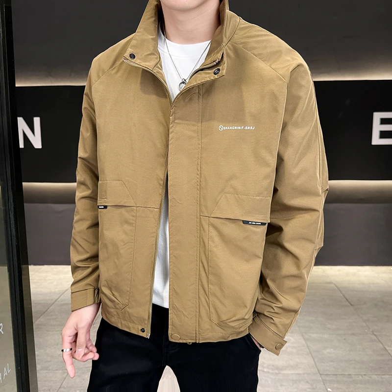 

Casual Versatile Stand Collar Jaet Men's Workwear Spring Autumn New Sle Long Sve Loose Fit Outerwear for Travel