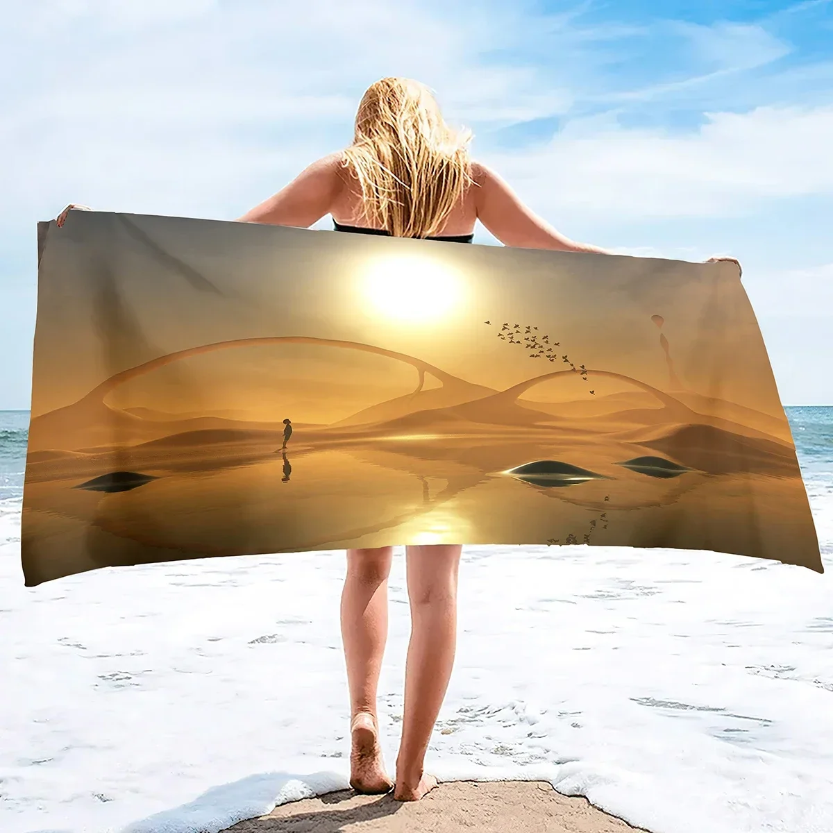 Sunrise Microfiber Thin Beach Towel Lightweight Oversized Extra Large Sand Free Towel Quick Dry Travel Pool Camping Sports Beach