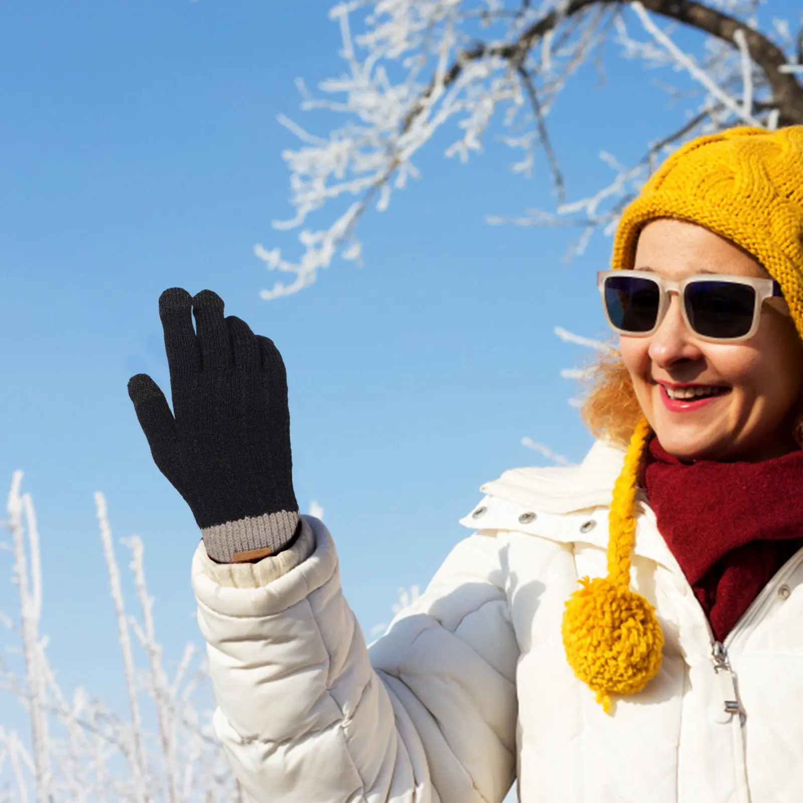 

2Pairs Warm Gloves Winter Thermal Fleece Touchscreen Mittens One Size Fits Most Comfortable Flexible Windproof for Holiday Gift