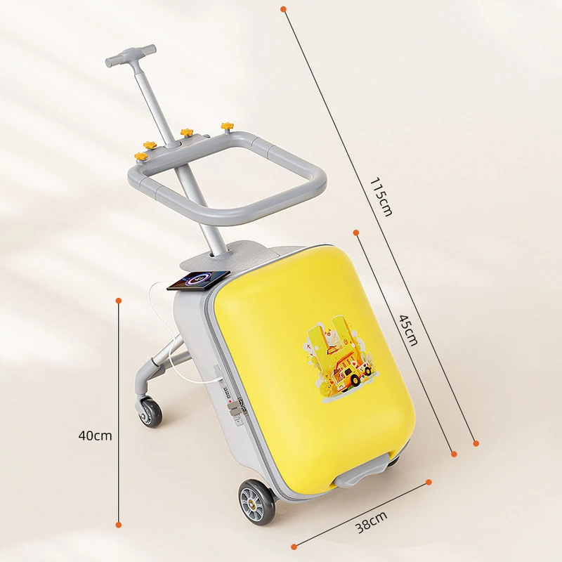 حقيبة سفر للأطفال 2 في 1 بعجلات مع منفذ شحن حقيبة ركوب الخيل للطفل مقاس 20 بوصة