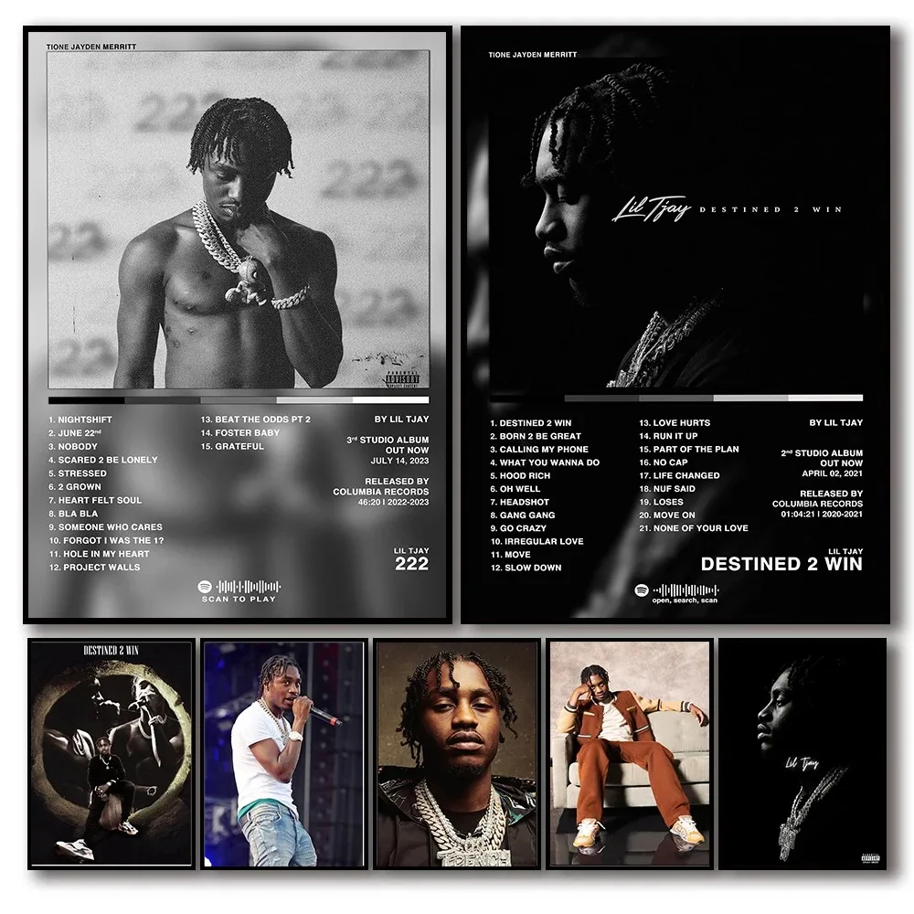 Hip Hop Pop Rapper Lil TJay Posters New Music Album 222 Cover For Room Aesthetics Art Home Wall Decor Canvas Painting Pictures