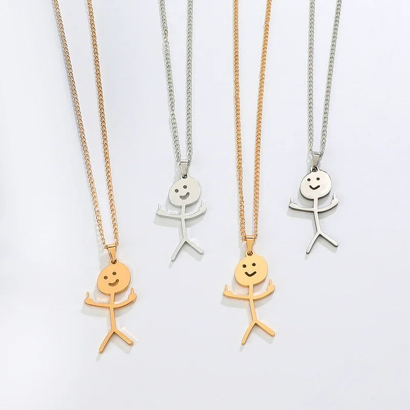 Stainless Steel Funny Doodle Cartoon Person Pendant Necklace Y2K Punk Cute Jewelry Unisex Trendy Cross Border Wholesale Accessor