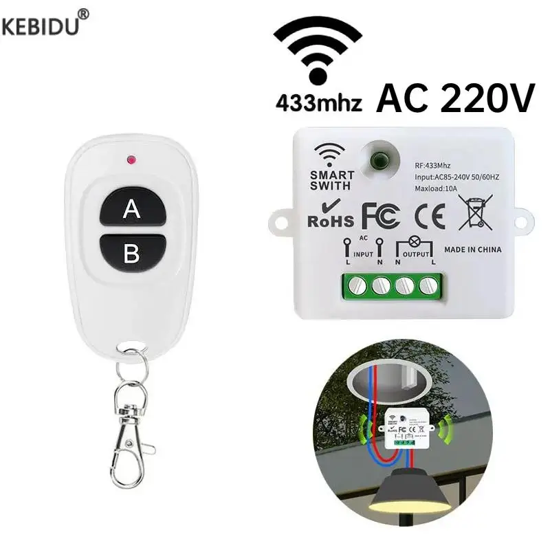 433MHz Wireless RF Remote Control Switch AC 110V 220V Relay Mini Receiver Remote ON OFF Transmitter for Led Light Bulb Fan