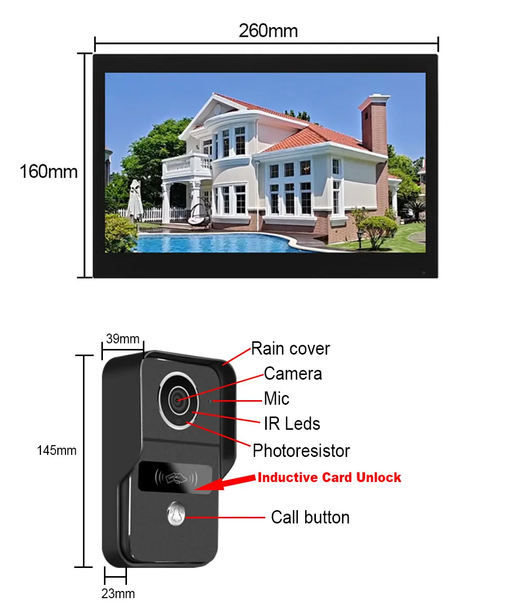 4Wire TUYA Wifi Video Doorbell 1080P 10 Inch Touch Screen Smart APP Home Visual Intercom Kits for RFID Access Control System