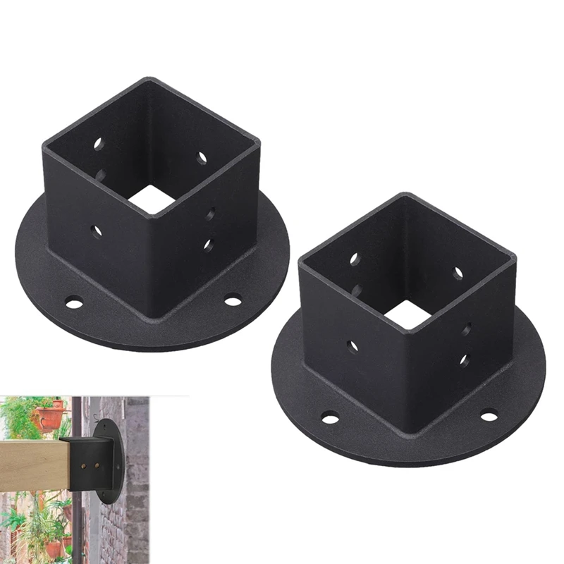 2Pcs 2X2 Square Fence Pole Flange Base Pergola Post Base Brackets Kit,Heavy Duty Wall Mount Post Anchor Base Brackets Durable