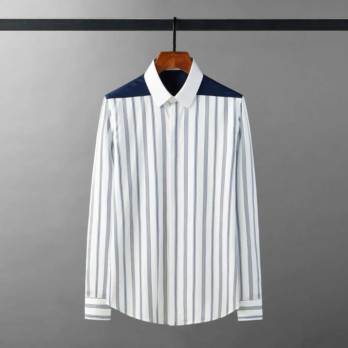 New Stripe Splicing Male Shirts Luxury Long Sleeve Casual Tuxedo Mens Dress Shirts Fashion Slim Fit Party Man Shirts 4XL