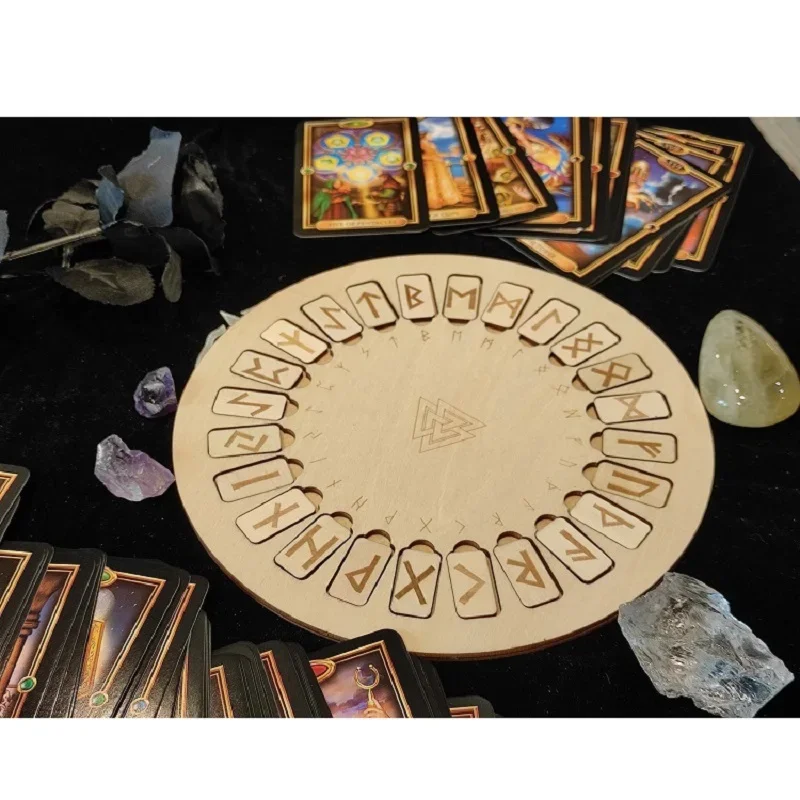 24Pcs Wood Runes Set Rune Board Kit Round Wooden Tile Divination Occultism Fortune-telling  Witchcraft Supplies for Altar WICCA