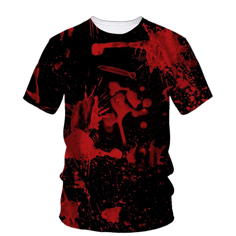 Summer Fashion New Red and Black graffiti graphic t shirts For Men Trend Casual Personality Hip Hop Printed Short Sleeve Tee Top