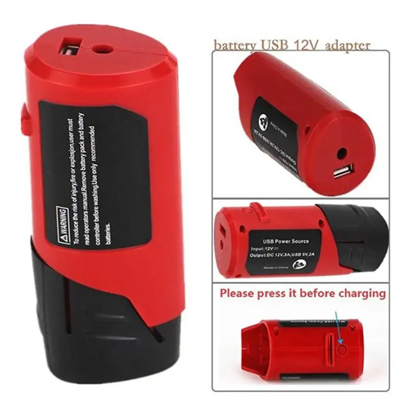 Power Source Adapter USB For 12V Lithium- Battery Featuring 2.1A USB Port& DC 12V Outlet