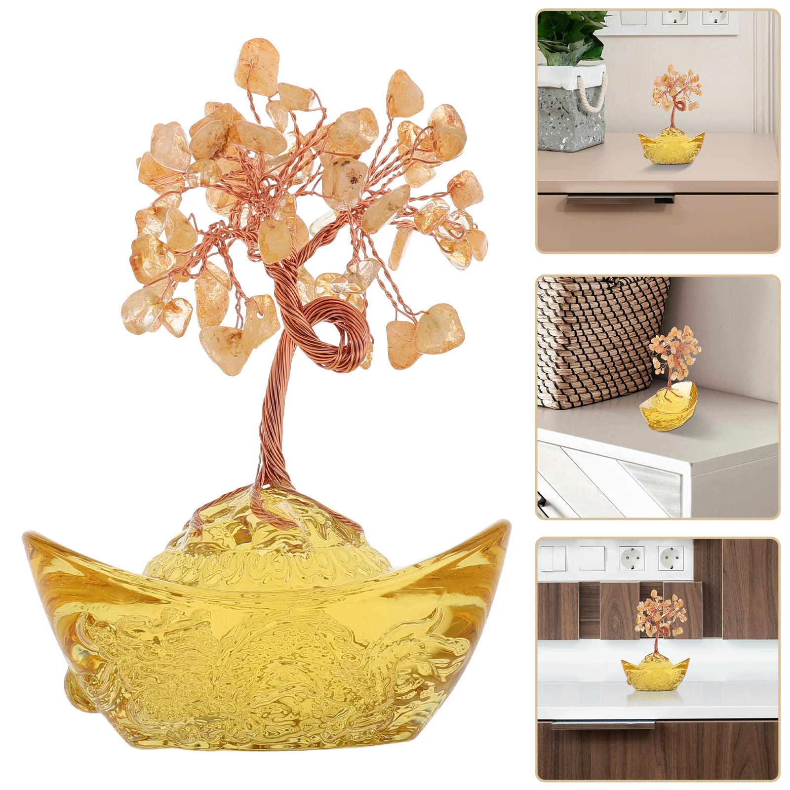 

1pcs Crystal Wealth Tree Bonsai With Amethyst Gemstone Base Natural Luck Decor For Home Office Feng Shui Room Desk Decoration