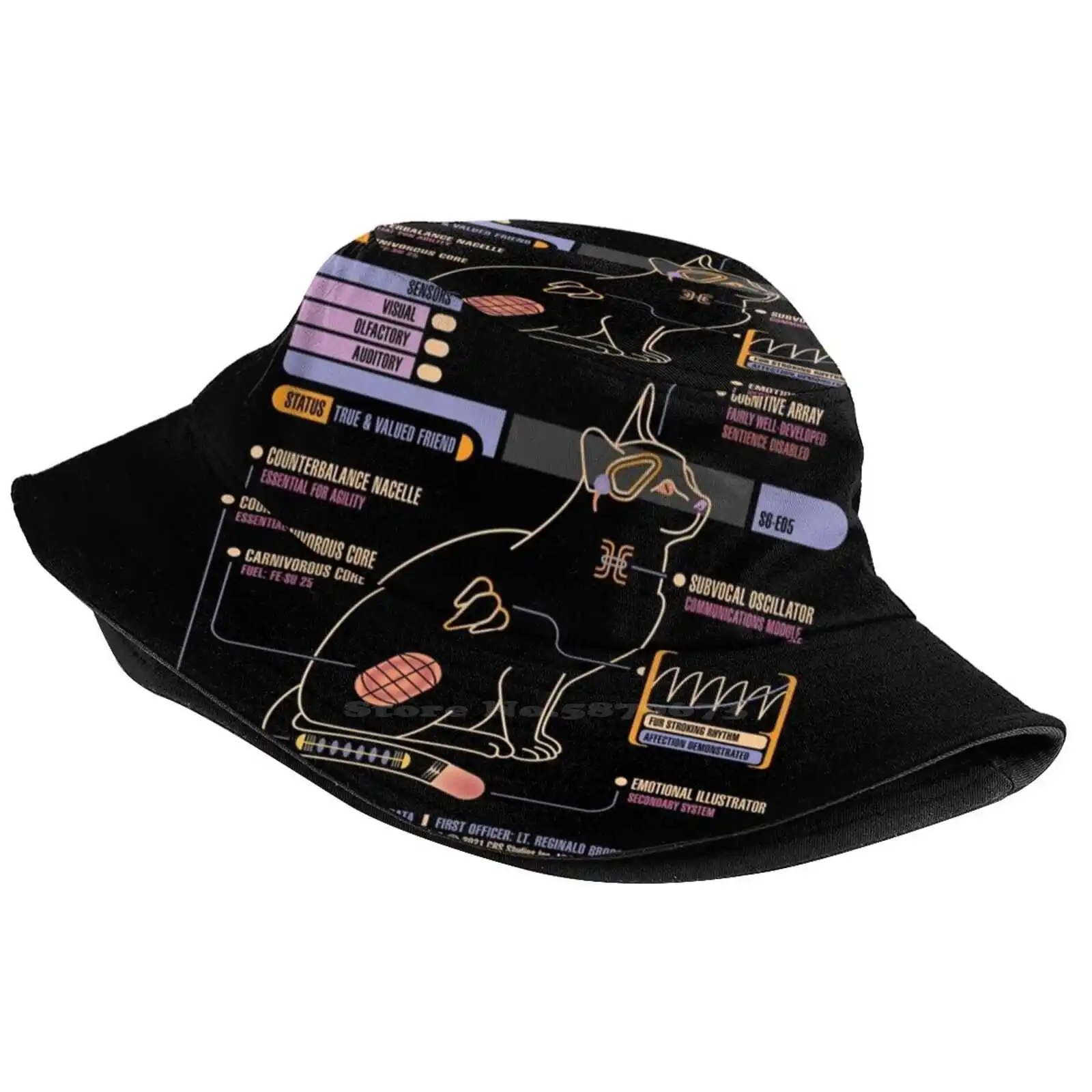 Uss Spot Unisex Fisherman Hats Bucket Hats Cat Data Ncc 1701 Picard Spot Star The Next Generation Star Tng Trekker Trekkie Uss