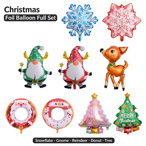 Year Festive Christmas Foil Balloon Santa Reindeer Snowflake Xmas Tree Donut for Home New Year Holiday Party Decor Supplies