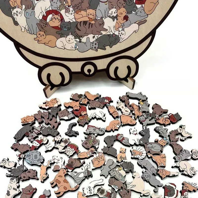 135-delige Morandi kleur katvormige houten puzzel onregelmatige kattenvormige dierenstukken voor woondecoratie en feestspellen geschenken