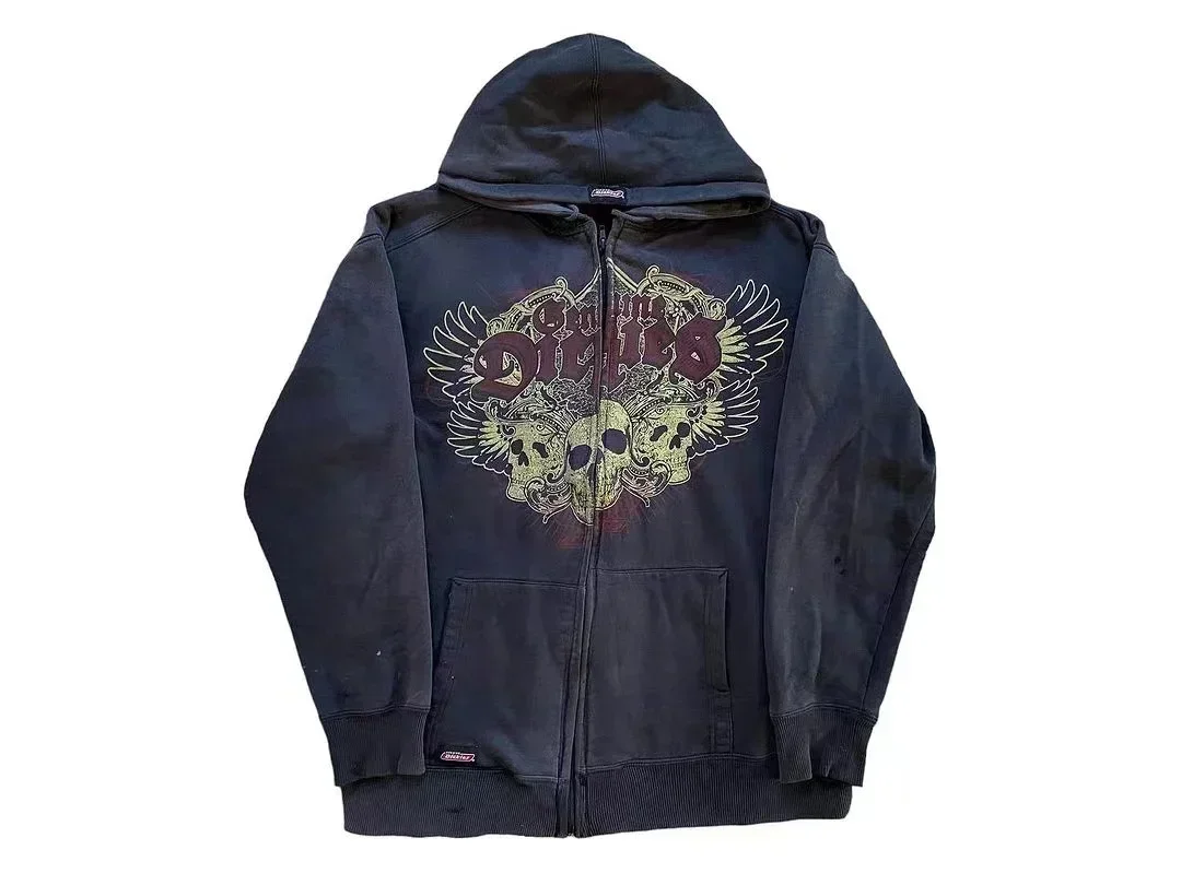 Y2K New American Tapout Zipper Hoodie Sweatshirt Men Hip Hop Letter Retro Graphic Embroidery Hoodie Jacket Clothes Streetwear