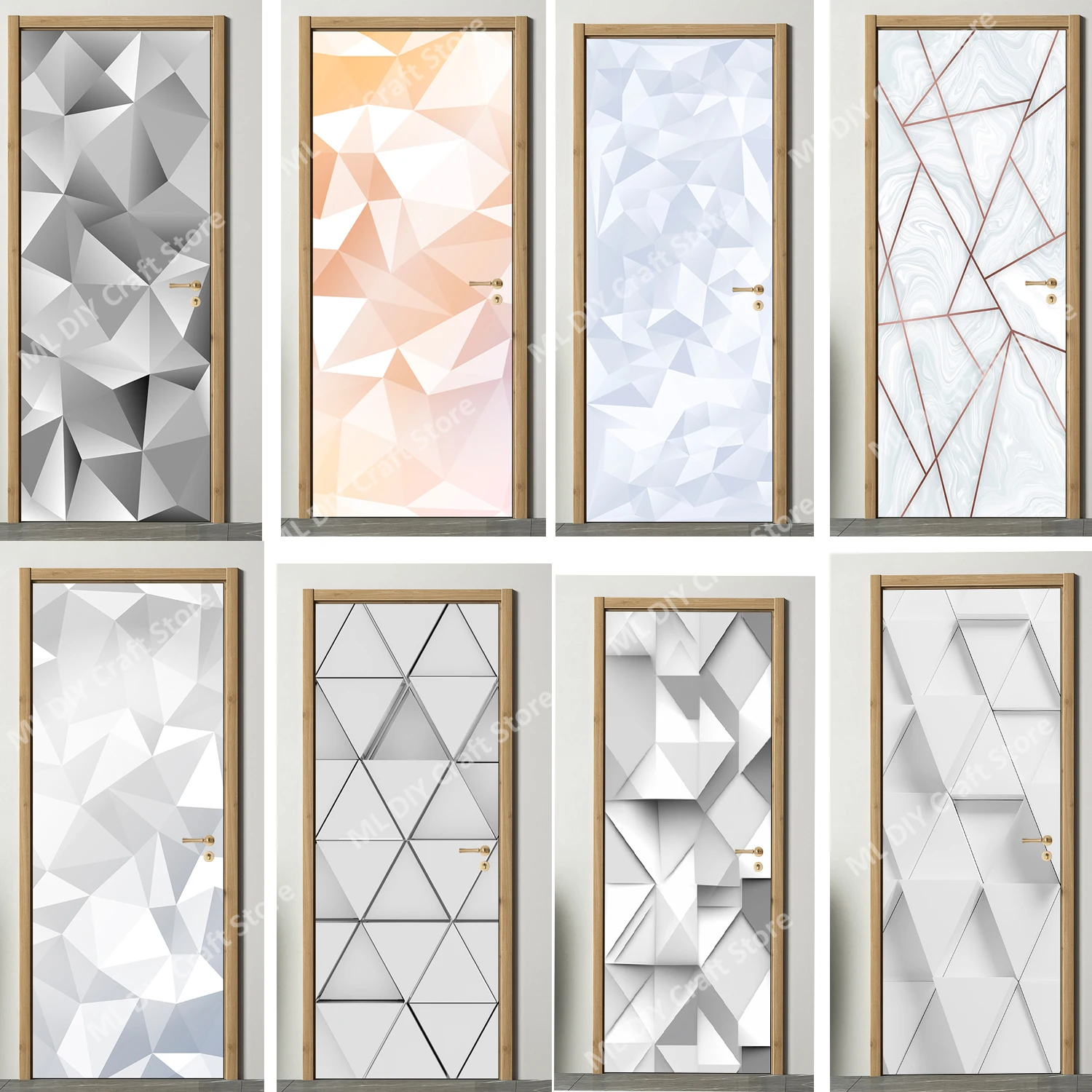 PVC Door Sticker White Geometric Minimalist Pattern Wall Art Mural Wallpaper Adhesive Whole Wrapping Cover Room Home Decoration