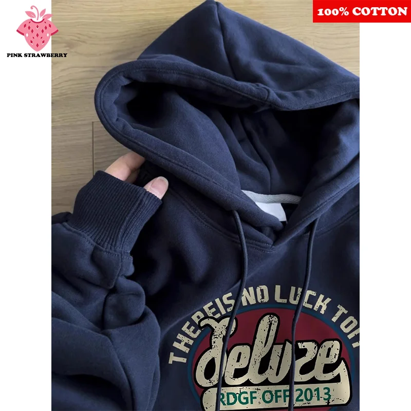 

Oversize Navy Blue Plush Hoodie Men Autumn Winter 2025 New Cotton Long sleeves Warm Pullover Sweatshirt Y2k Top Mens clothing