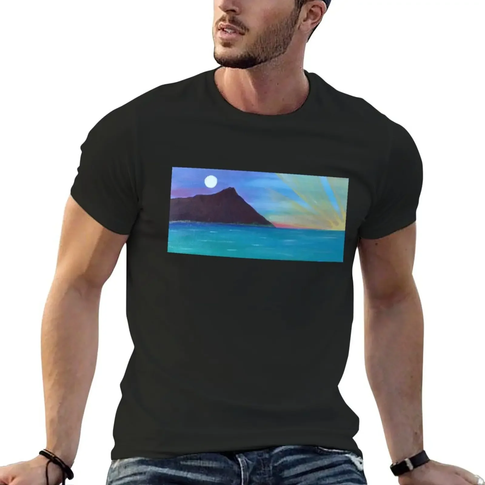 

Moon Rise and Sunset Near Diamond Head T-Shirt customizeds kawaii clothes anime stuff outfits for men