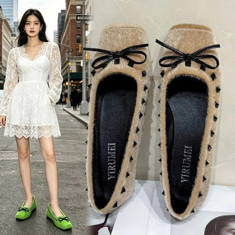 フレンチスタイルのスクエアトゥフラットシューズ、女性用浅めグ - Loafer Flat Women のレビューと価格
