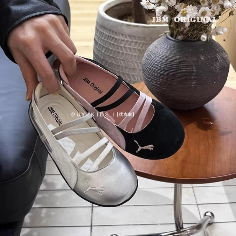 Girls' Flannel Retro Color Matching Design Round Flat Shoes 2026 Spring Summer New Non-slip Comfortable and Durable Casual Shoes