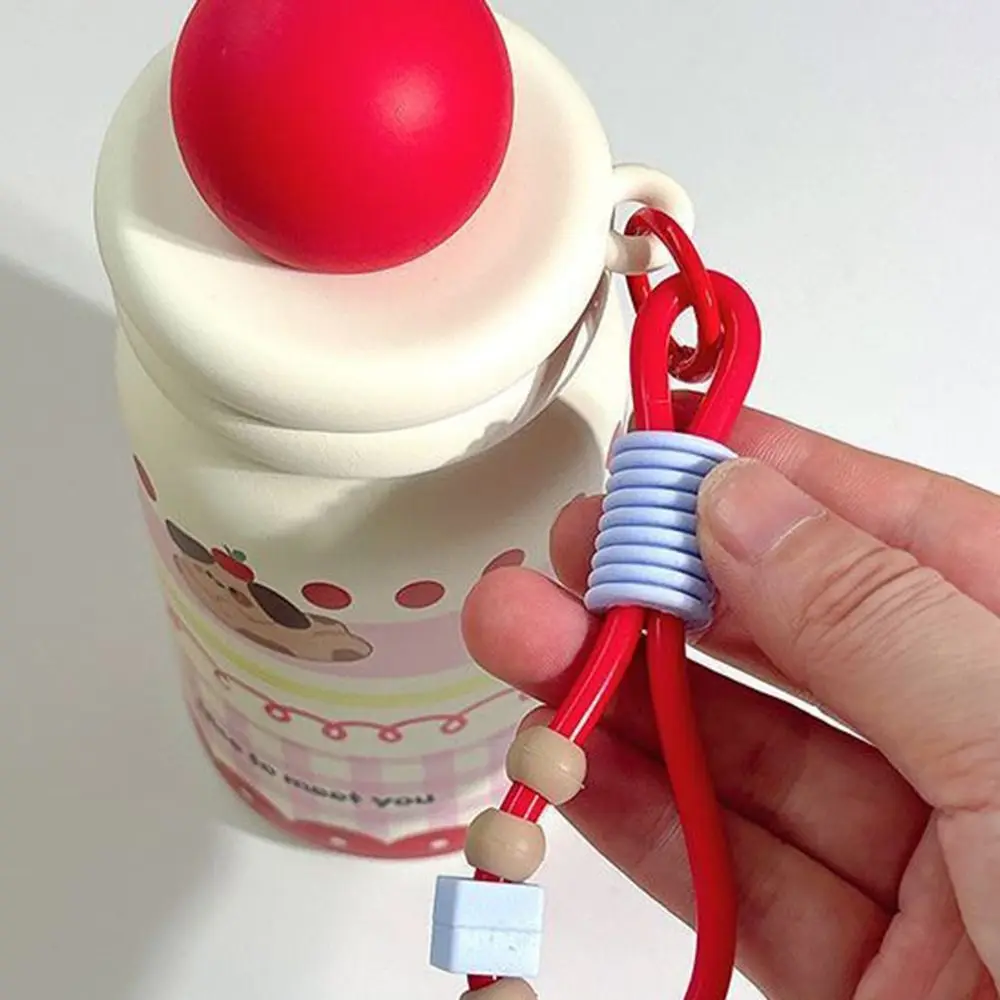 كوب معزول من الفولاذ المقاوم للصدأ سعة 500 مل، أكواب مياه للسيارة كرتونية مقاومة للغبار مع كوب مفرغ بحبل للنساء والفتيات