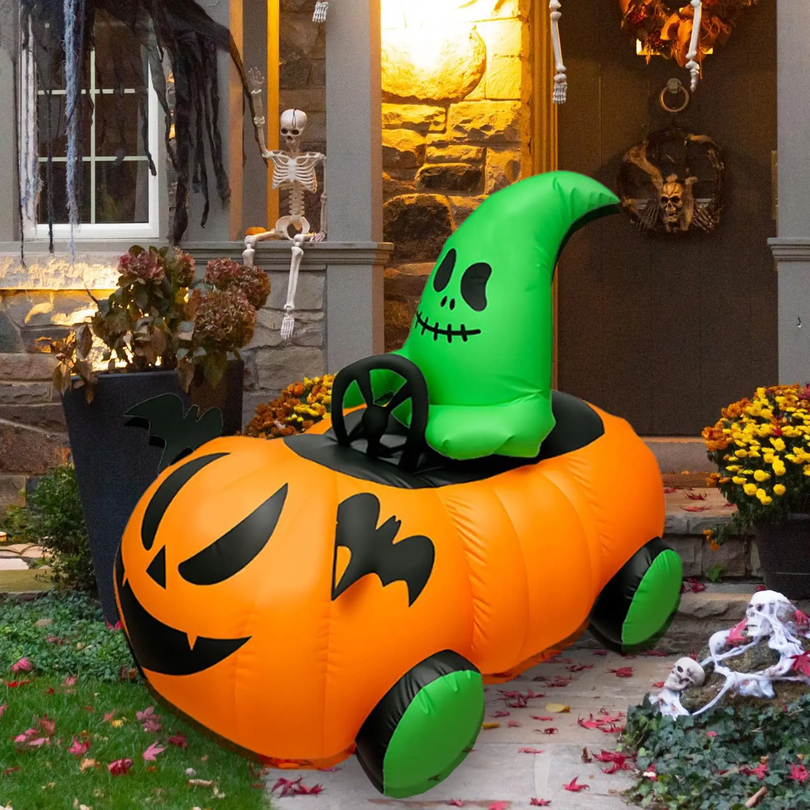 

LED Blow up Lighted Decor Easy Setup Inflatable Vehicle Yard Decoration Halloween Inflatable Pumpkin Truck for Lawn Holiday Art